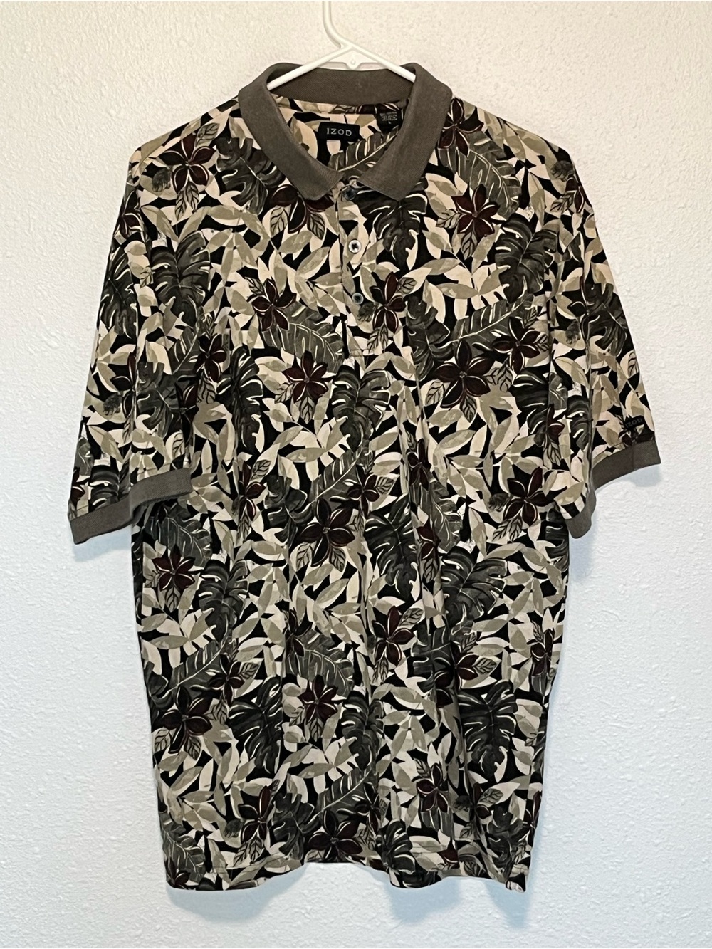 IZOD Men's Olive & Cream Tropical Print Polo Size Large